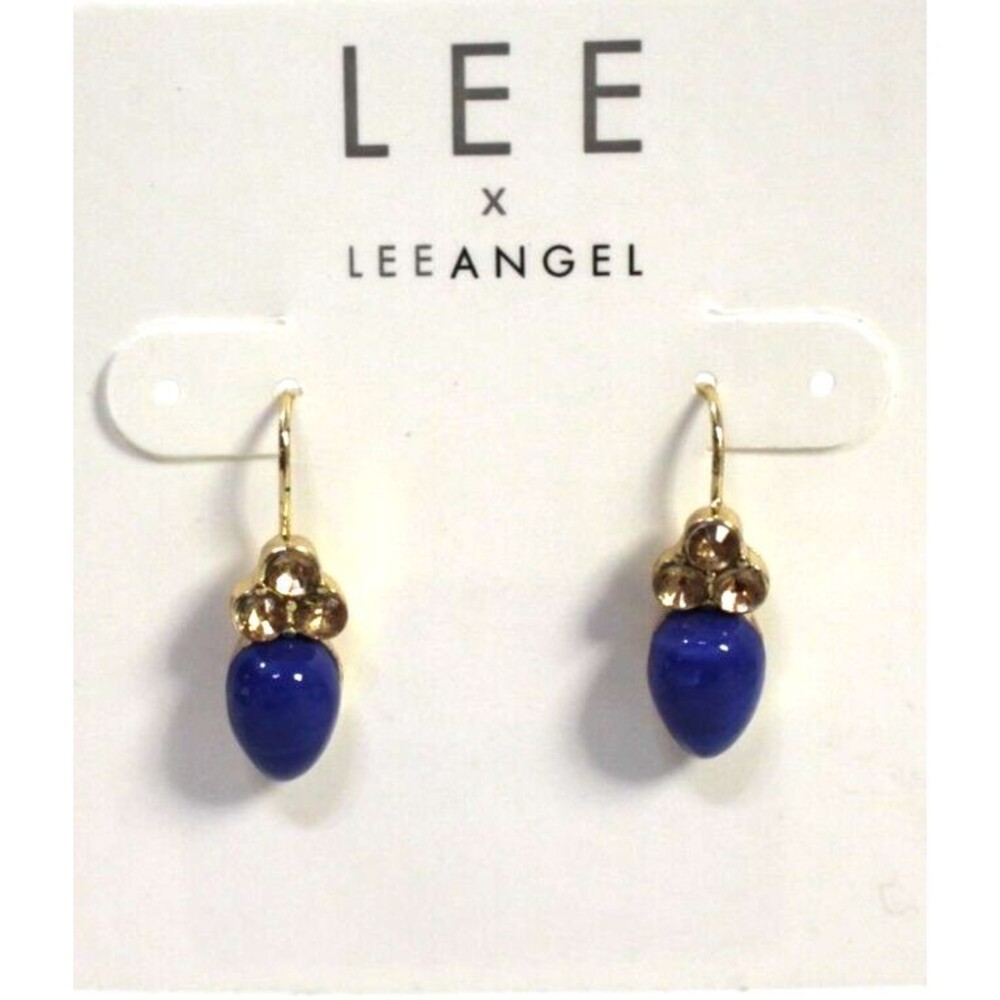 Lee By Lee Angel Swirl Cabochon Teardrop Crystal Earrings NWT 48 Navy